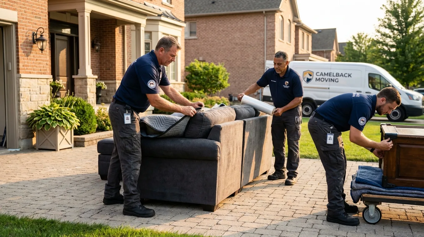 Large estate moving crew wrapping furniture in Huntsville, AL